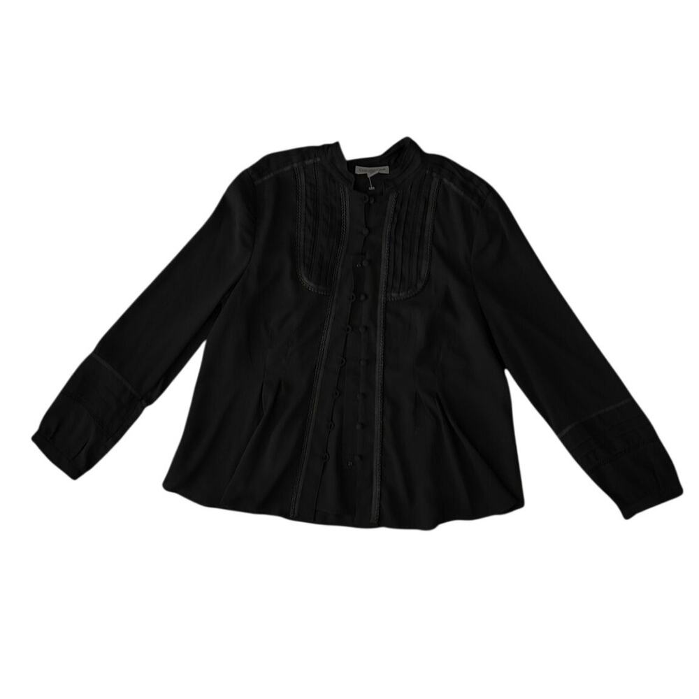 Cold Water Creek Vintage Black Pintuck Button-Down Blouse | Petite M